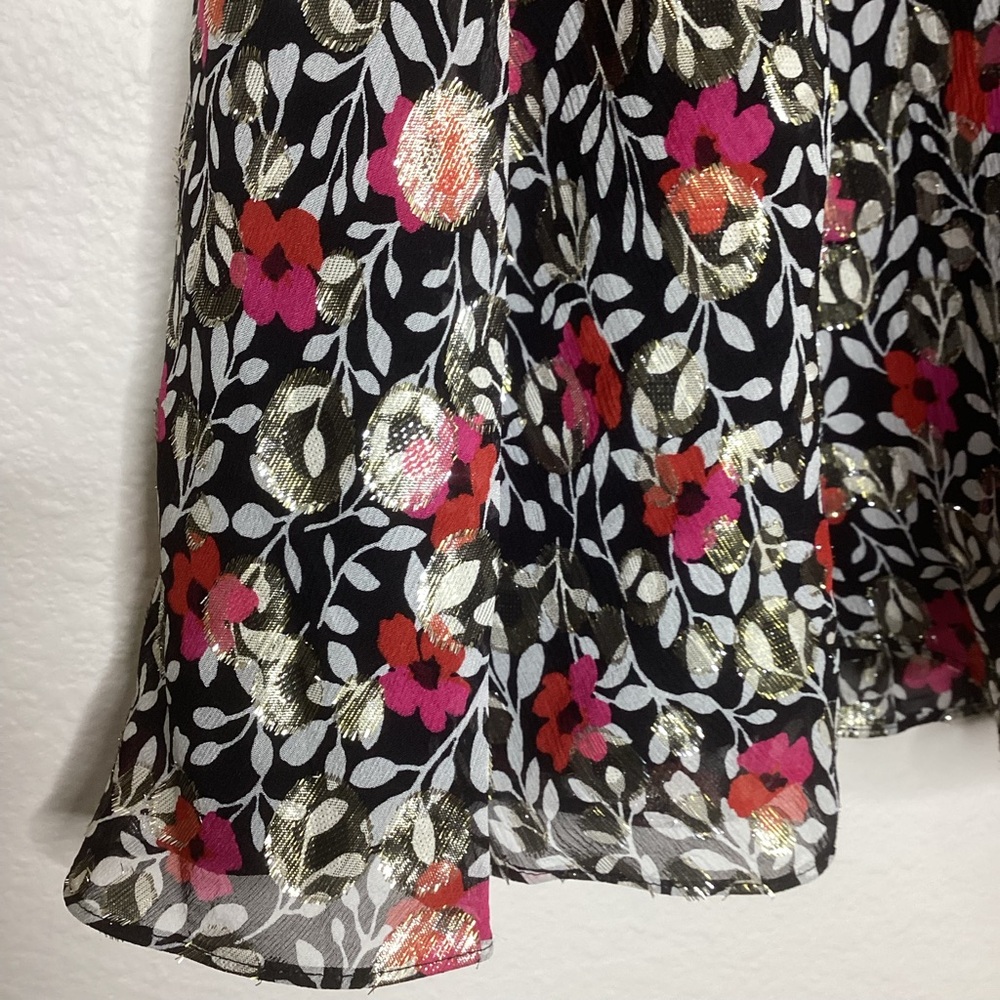 Kate Spade Black Floral Dress Silk Metallic Sz 4 - Picture 9 of 12